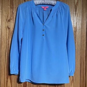 LILLY PULITZER Elsa 100% Silk Top Caribbean Blue Size XS MSRP $178